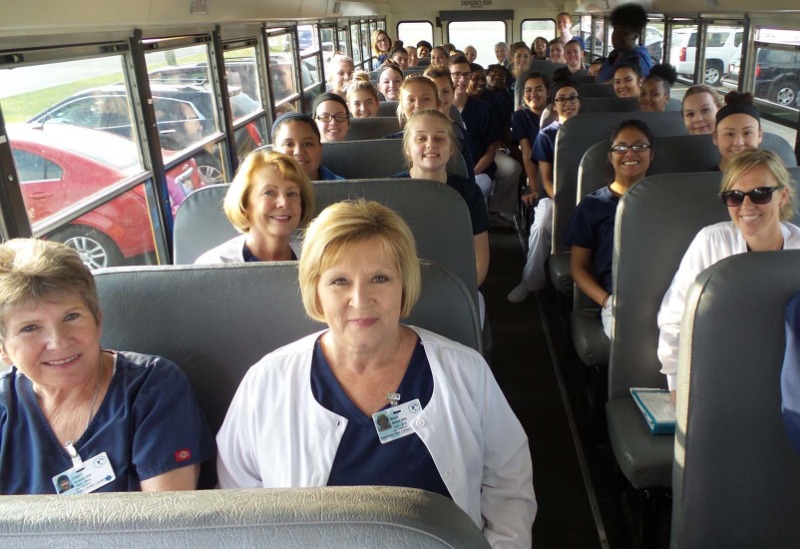 Marla Miller with Cheryl Kucer, Judy Krause, Melinda Luedtke accompanying students to Manteno Veteran's Home.